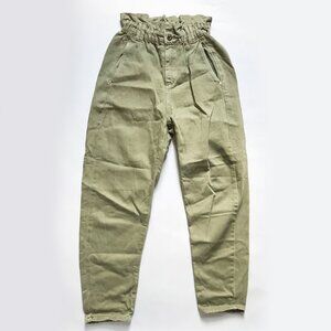 Zara Olive Paperbag Jeans Cinch Waist Pants XS 0